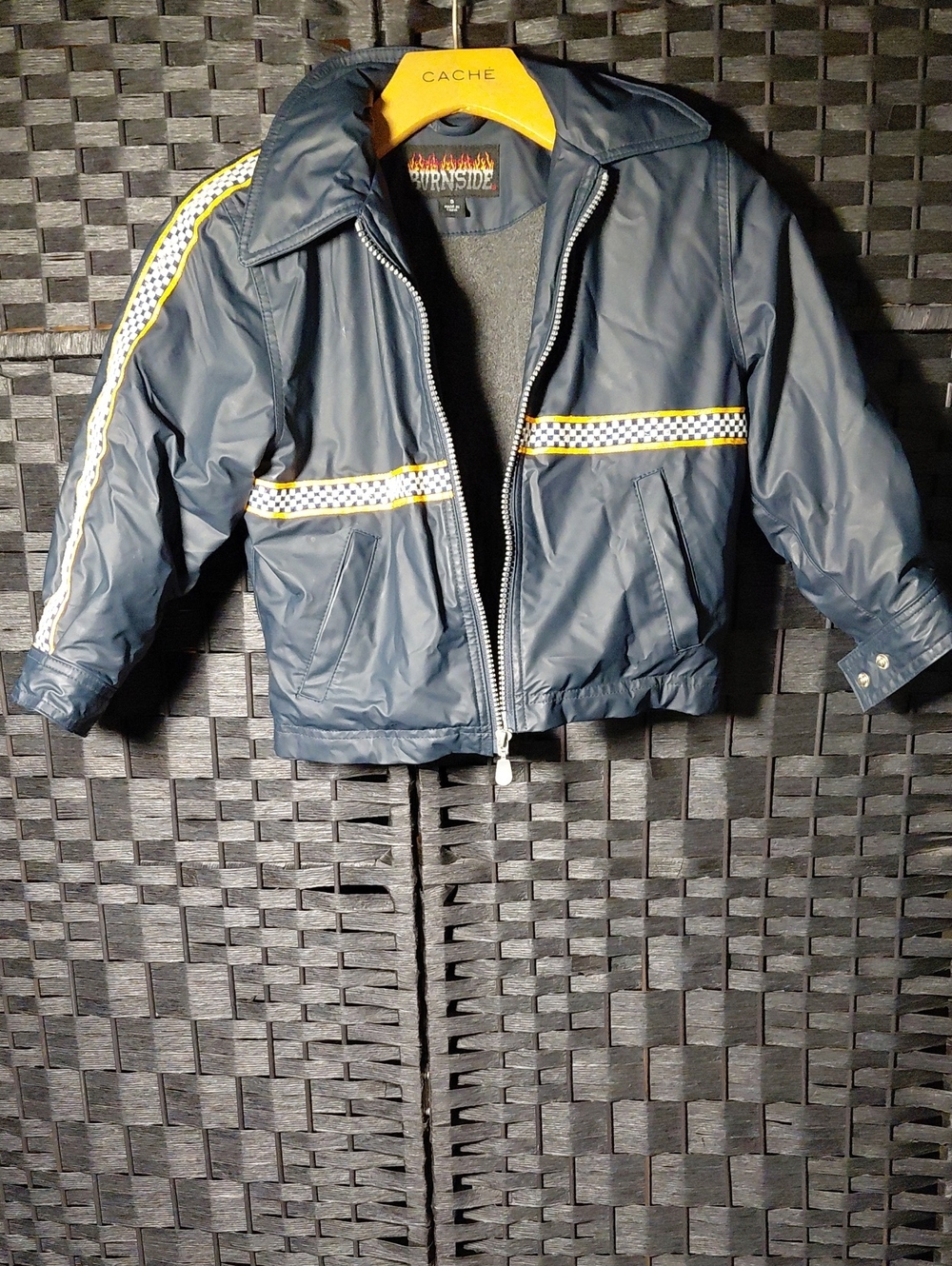 burnside Navy Bomber Jacket with Yellow and White Check Trim